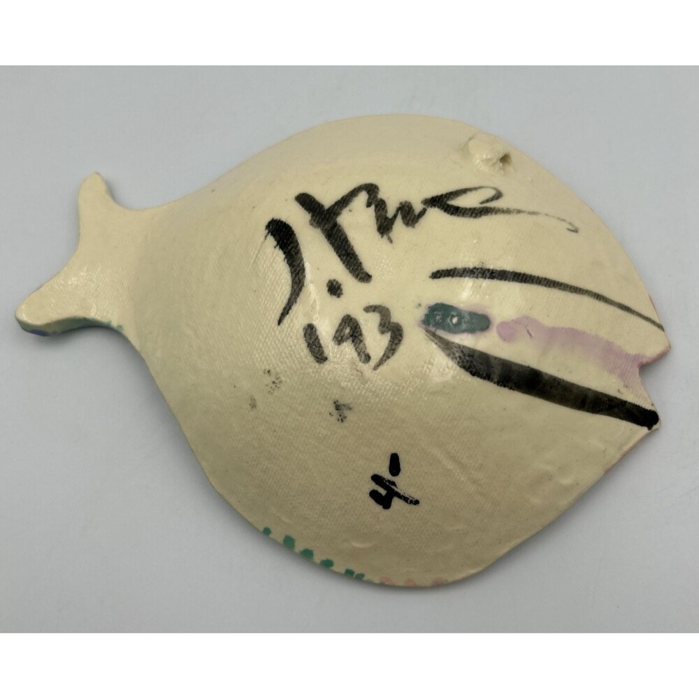 Artist Signed Jim Rice Tropical Fish Glazed Trinket Dish Or Decor Wall Dish #143 - Picture 2 of 6